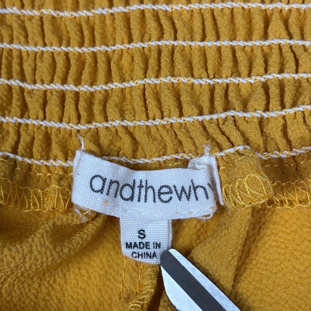 Andthewhy Off The Shoulder Smocked Bell Sleeve‎ Blouse Small Mustard Yellow - Picture 5 of 10